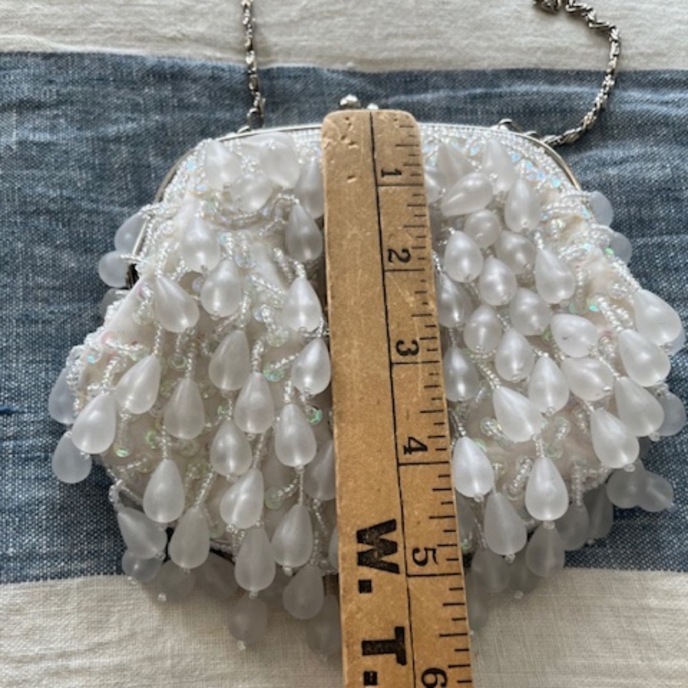 Vintage Swee Lo Ivory Beaded Sequined Kiss Lock Mini Evening Bag Bridal Hoco - Picture 8 of 9